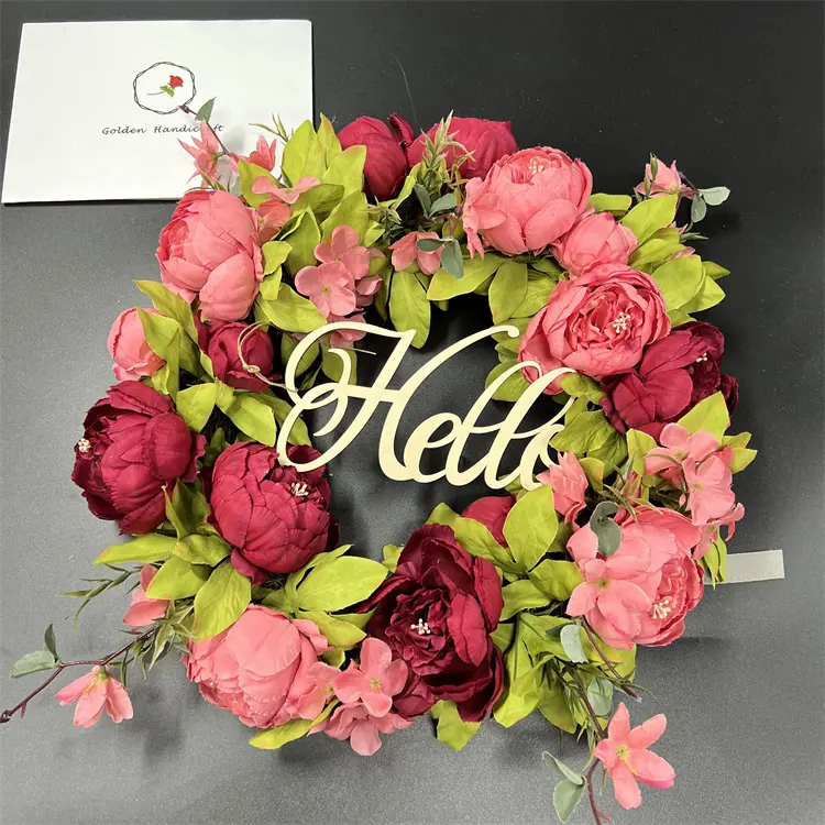 QSLH-A56 45Cm Pioen Krans Voor Thuis Voordeur Decoratie Volledige Bloemen Muur Raam Boerderij Guirlande Kunstmatige Bloemen Krans