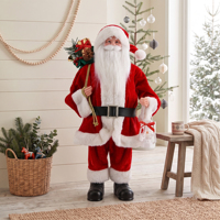 Statue de Père Noël en costume rouge vif, Père Noël debout avec lanterne en verre pour la décoration de Noël à la maison