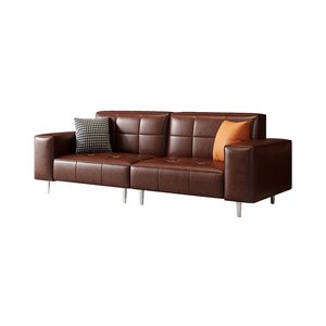 Sofá Seccional de cuero encerado al aceite Retro francés americano, pequeño apartamento/oficina, sala de estar, fila recta de <span class=keywords><strong>dos</strong></span> y <span class=keywords><strong>tres</strong></span> plazas - Product Image 1