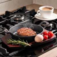 Poêle à frire mini en fonte avec base en bois - 12/15/18 cm, pré-culottée, idéale pour les steaks, les œufs et les plats sizzling, compatible four - Offre Spéciale