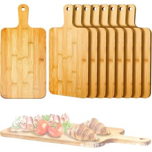 Tabla de madera rectangular para cortar pizza y carne, con asa, color madera natural, para servir comida y té. - Product Image 2