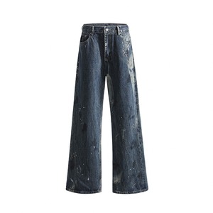 Pantalones Unisex de Mezclilla con Diseño de Salpicaduras de Pintura, Estilo Urbano, Cintura Media, Corte Recto, Holgados, Estilo Americano, para Otoño e Invierno - Product Image 6