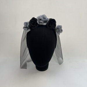 ตาข่ายผ้าไหมลูกไม้ลายผีเจ้าสาวดอกไม้ประดิษฐ์สีดำตกแต่งฮาโลวีนงานตามสั่ง - Product Image 3