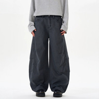 Pantalon parachute streetwear Y2K délavé unisexe, taille élastique, coupe ample et baggy, avec coutures de panneaux, en coton ballon