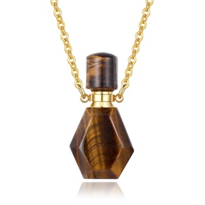 Prix raisonnable Oeil de tigre Cristal Pierre Parfum Aromathérapie Bouteille Plaqué Or Chaîne Collier pour Hommes ou Femmes - Product Image 1