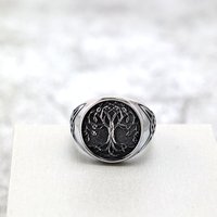 Anillo Unisex de Acero Inoxidable Estilo Vikingo Retro Europeo y Americano con Árbol de la Vida Brillante