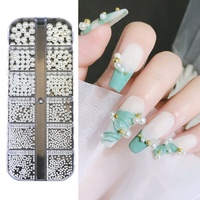 12 Grille Nail Art Designs Ronde Demi-Ronde Perle De Luxe Blanc Perles Ongles Accessoires Nail Art Décoration