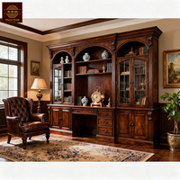Bibliothèque en bois massif de style classique antique, design personnalisé, multi-niveaux, avec portes en verre, pour bibliothèque ou bureau