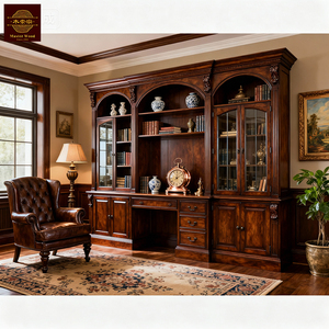 Libreria <span class=keywords><strong>in</strong></span> <span class=keywords><strong>Legno</strong></span> Massello Multistrato di Design Personalizzato, Stile Classico di Lusso, con Ante <span class=keywords><strong>in</strong></span> Vetro per Biblioteca e Ufficio - Product Image 4