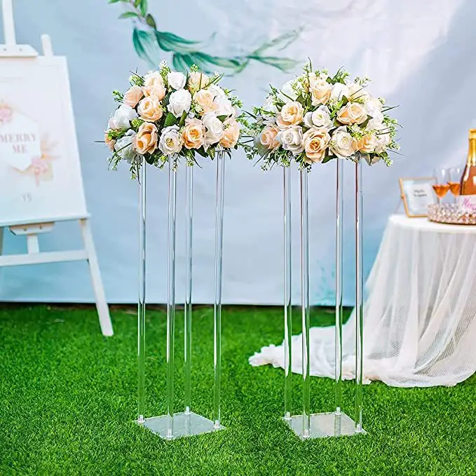 Centros DE MESA DE BODA, jarrones acrílicos, Cuadrado geométrico, 80CM de altura, soporte de flores para decoraciones de mesa de fiesta