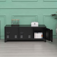 Meuble TV 3 portes en métal avec étagère Meuble de rangement industriel en acier Meuble TV Entertainment Media Console Table