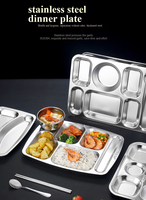 Plateau repas compartimenté en acier inoxydable 18/8 à 3, 4 ou 5 compartiments avec couvercle pour la restauration rapide et le contrôle des portions en cantine scolaire