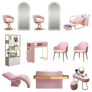 Hot sale hair salon furniture set pink barber chair salon mirror with Led light beauty shop equipment