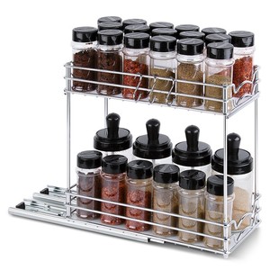 OEM Customizable Pull Out Spice Rack Organizer Drawer Kitchen 2 Tier Slide Out Seasoning Storage Rack