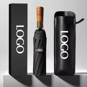 Parapluies compacts pliables en 3 sections, personnalisables avec logo, manche en bois haut de gamme, pare-soleil automatique pour deux personnes - Product Image 2