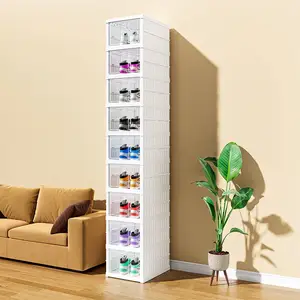 China Lieferant 9-Tier Kunststoff stapelbare zusammen klappbare Turnschuhe Faltbare Schuh behälter Organizer Fall Faltbare Schuhe Aufbewahrung sbox