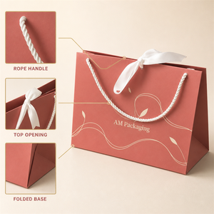 Bolsas de Regalo de Papel Personalizadas con Asas de Cuerda, Bolsas de Compras con Lazo, Embalaje con Cinta para Boutique Minorista - Product Image 2
