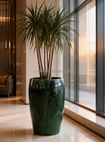 Pots à plantes en céramique vernissée, faits à la main, de forme cylindrique haute et droite, grands pots pour la décoration du hall d'hôtel