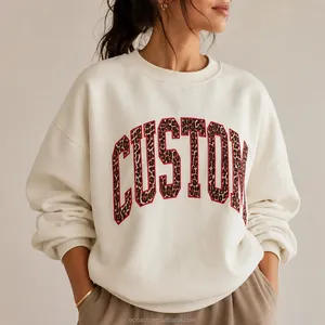 OEM Custom Women's Oversized <b>Sweatshirt</b> Custom <b>Leopard</b> Letter Applique Embroidered Crewneck Pullover <b>Sweatshirt</b> Design - Product Image 1