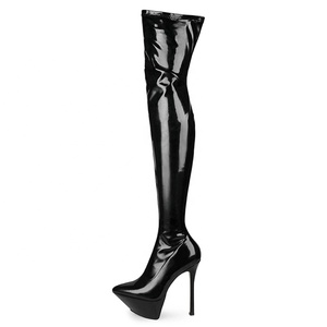 Big Size 45 Modern Heel Street Sexy <b>Boots</b> Solid Patent Long Comfortable Black Boo Daily Shoes Women Over Knee Platform Side Zip - Product Image 1