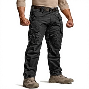 Men's Black Tactical Cargo Pants High Waist Multiple <b>Pockets</b> Canvas Material Workwear Style Quick Dry Autumn Outdoor <b>Trousers</b> - Product Image 1
