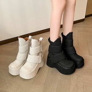 Botas Cortas Blancas 2026 para Mujer, Punta Redonda, Plataforma con Tacón de Cuña, con Plataforma Impermeable, Cierre de Velcro, Estilo Coreano, Tacón Alto - Product Image 4