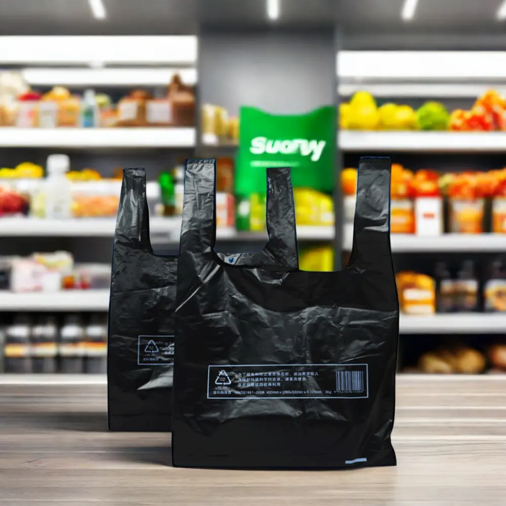Толстая сумка для упаковки футболок с индивидуальным логотипом Одноразовые черные пластиковые пакеты для продуктов
