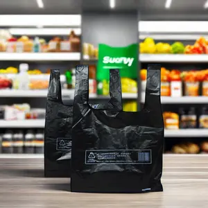 أكياس بلاستيكية سميكة للقمصان يمكن حملها مع الشعار المخصص للاستعمال مرة واحدة أكياس بلاستيكية سوداء للبقالة