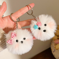 En gros, Pendentif porte-monnaie, porte-clés, breloque de sac et pendentif de sac à dos en peluche moelleuse, motif dessin animé chiot avec nœud et pompon, en forme de tête de chien, avec fonction porte-lunettes