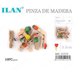 Mini Mollette in Legno Ilan 3,5cm Multicolore con Corda di Iuta per Rettili - Product Image 1