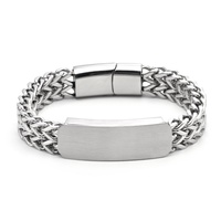 Bracelet pour homme en acier inoxydable à double couche, chaîne large, fermoir magnétique avec barre gravable, style punk hip-hop, bijoux pour homme