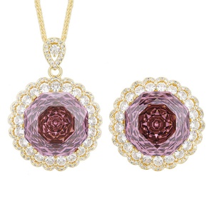 High Quality Eco-friendly Copper Gold Plated Rose Cut 18MM Pink Cubic Zirconia Women <b>Sunflower</b> Jewelry Set for Daily Wear - Product Image 1
