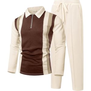 Mens 2 Piece <b>Tracksuit</b> Casual Long Sleeve Polo Shirt And Pants Set Breathable Athletic Outfit For Adults - Product Image 5
