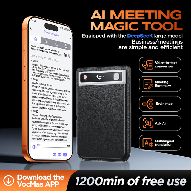 M5 AI Voice Recorder Transcribe & Summarize AI Noise Cancellation Supports 200 Languages 64GB Memory APP Control Audio Recorder