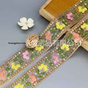 ริบบิ้นผ้าออร์แกนซ่าปักลายกว้าง 4.5 ซม. ผ้าไหมโพลีเอสเตอร์แต่งลูกปัดลายดอกไม้ สไตล์ชาติพันธุ์ สำหรับตกแต่งเสื้อผ้า งาน DIY อุปกรณ์ตกแต่งกระเป๋าฮันฟู - Product Image 4