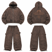 Ensemble survêtement homme hiver molletonné à capuche zippé et pantalon ample 400 GSM 100% coton délavé style streetwear oversize personnalisé