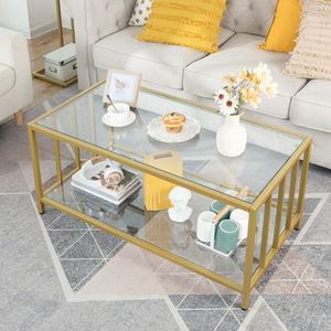 <span class=keywords><strong>Table</strong></span> basse carrée à 2 niveaux en verre personnalisée à bon prix avec cadre en acier doré <span class=keywords><strong>Table</strong></span> centrale simple moderne avec étagère de rangement ouverte - Product Image 1
