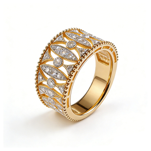 Bague de fiançailles personnalisée en or massif plaqué or 10K/14K avec diamant de laboratoire et zircon, style cluster, unisexe, pour anniversaire et fête - Product Image 1