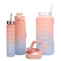 2024 chaud 3 en 1 ensemble bouteille enfants motivation tasse d'eau sport bouteille d'eau en plastique en gros avec paille pour l'école des enfants