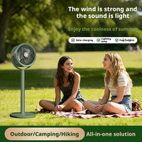 Ventilateur sur pied à énergie solaire, hauteur réglable, 4000 mAh, charge solaire Type-C, lumière LED, batterie de secours, camping-car, extérieur, camping
