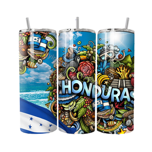 Vaso Térmico Delgado de 20oz con Tapa y Popote, Personalizable, de Acero Inoxidable con Aislamiento al Vacío, para Viajes a Puerto Rico, Honduras, Venezuela - Product Image 1