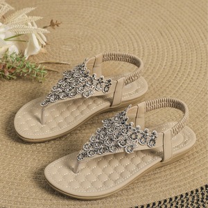Nouvelles pantoufles de luxe à strass, à bout ouvert, à semelle plate, à bout rond, à semelle souple, antidérapantes, pour l'été, la plage, décontractées, respirantes - Product Image 4