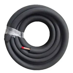 Juego de líneas de cobre de tubería de cobre con aislamiento estándar del mercado estadounidense Goma negra para aire acondicionado 1/4 "3/8" 50Ft.