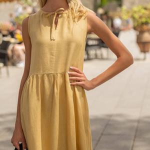 เดรสผ้าลินินเรียบง่ายแบบสั่งตัดสำหรับฤดูร้อนปี 2025 ทรงหลวม คุณภาพสูง ชุดเดรสยาวสำหรับผู้หญิง - Product Image 3