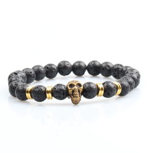 2019 nuevo popular cráneo pulsera de cadena cz pulsera de cráneo 8mm cuentas de lava pulsera para los hombres - Product Image 1