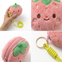 Porte-monnaie en peluche rond motif fruits de dessin animé (pomme, poire, ananas) – Mini sac pour écouteurs, porte-clés, pendentif, logo personnalisé pour enfants et femmes