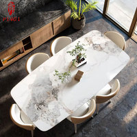 Table à Manger de Qualité à Vendre, Table de Salle à Manger Luxe en Marbre avec Acier Carbone, pour 6/8 Personnes, pour Cuisine & Salon