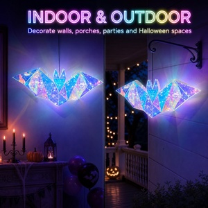 2026 HotSell <b>Rainbow</b> Bat LED Halloween Decoration Holographic Hanging <b>Light</b> Festive Party Ornament - Product Image 3