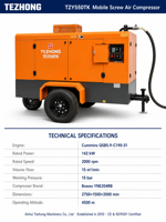 Compresseur d'air mobile à vis, démarrage à froid arctique -35°C, hiver, champ pétrolier, moteur diesel, remorquable, vente en gros, OEM, ODM, CE