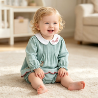 Tenue assortie à col Peter Pan brodé à carreaux pour bébés filles, manches longues et volants